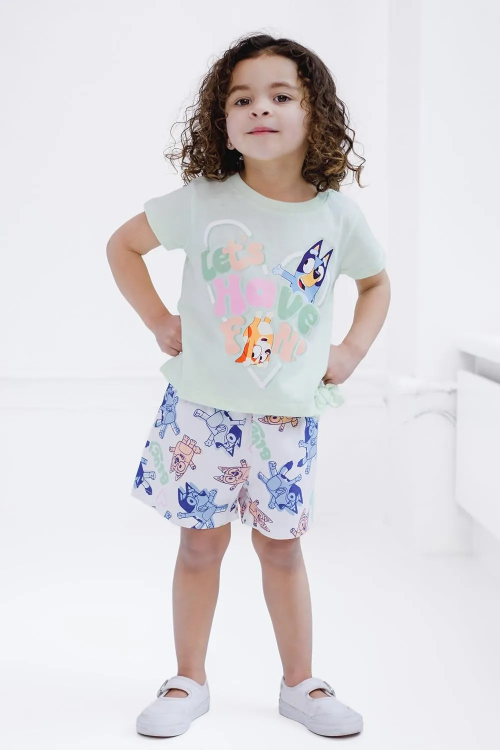 Bluey Girls T-Shirt and Twill Shorts Outfit Set Toddler to Big Kid Sizes (2T - 10-12)