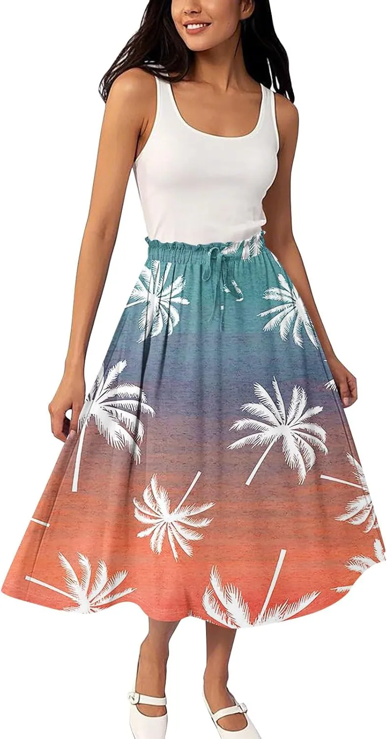 Bohemian Skirts for Women High Waist Flowy Maxi Skirt A-Line Long Skirt Summer