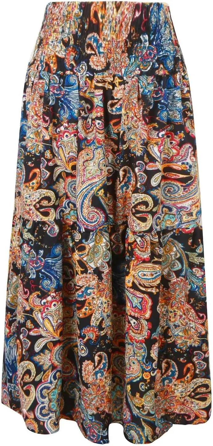 Boho Long Skirts for Women 2025 Summer Elastic High Waisted Flowy Swing A-Line Floral Maxi Skirt