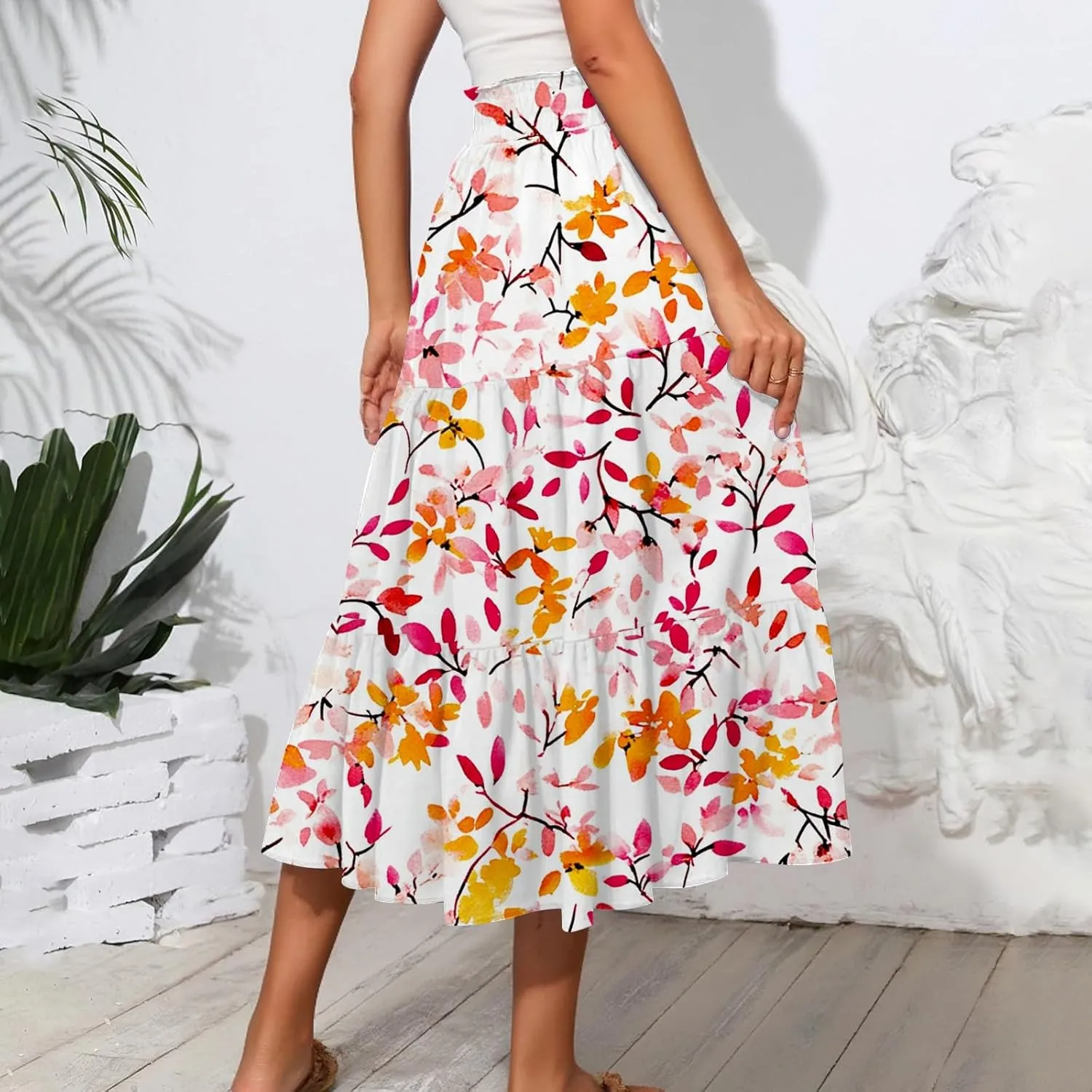 Boho Maxi Skirt for Women High Waist Flowy A-Line Long Skirt for Beach Vacation