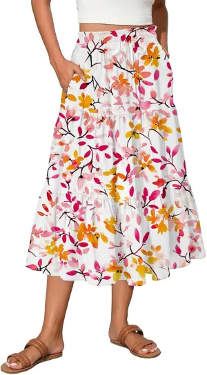 Boho Maxi Skirt for Women High Waist Flowy A-Line Long Skirt for Beach Vacation