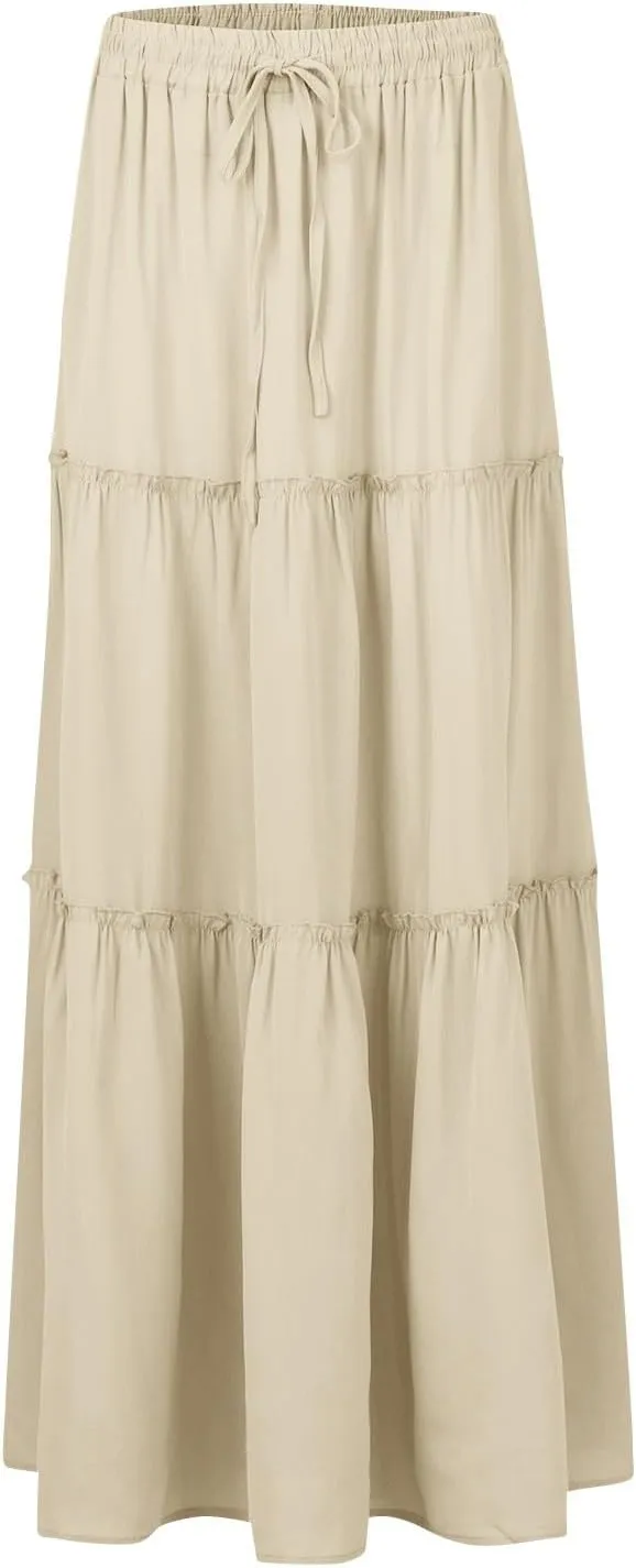 Boho Maxi Skirts for Women Summer Tiered Elastic Casual Skirt Smocked A Line Skirts Work Long Skirt Y2K with Pockets