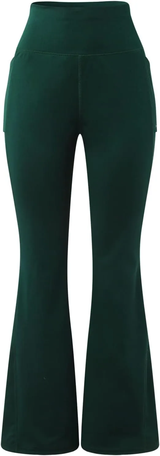 Butt Lifting Leggings for Women Solid Color High Waist Flared Yoga Pants with Pockets Slim Stretchy Yoga Leggings