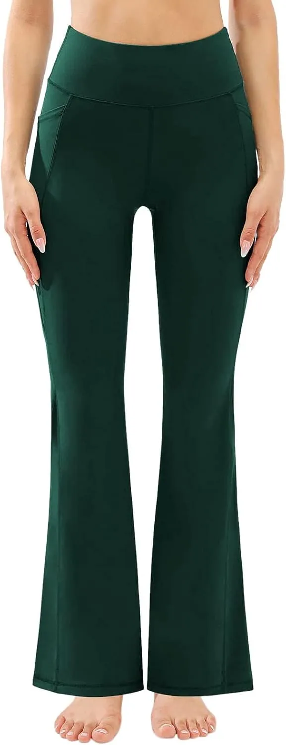 Butt Lifting Leggings for Women Solid Color High Waist Flared Yoga Pants with Pockets Slim Stretchy Yoga Leggings