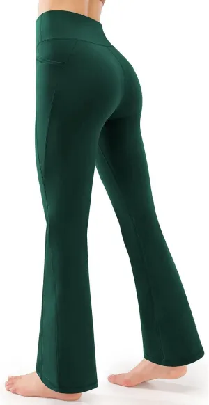 Butt Lifting Leggings for Women Solid Color High Waist Flared Yoga Pants with Pockets Slim Stretchy Yoga Leggings