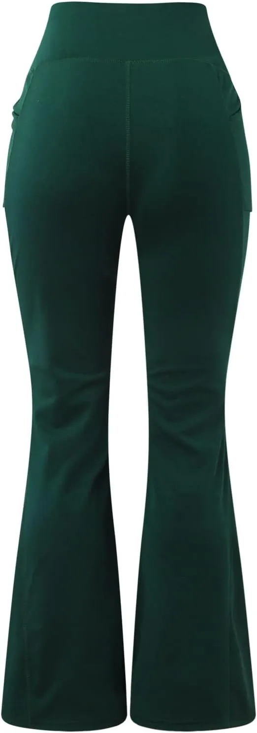 Butt Lifting Leggings for Women Solid Color High Waist Flared Yoga Pants with Pockets Slim Stretchy Yoga Leggings