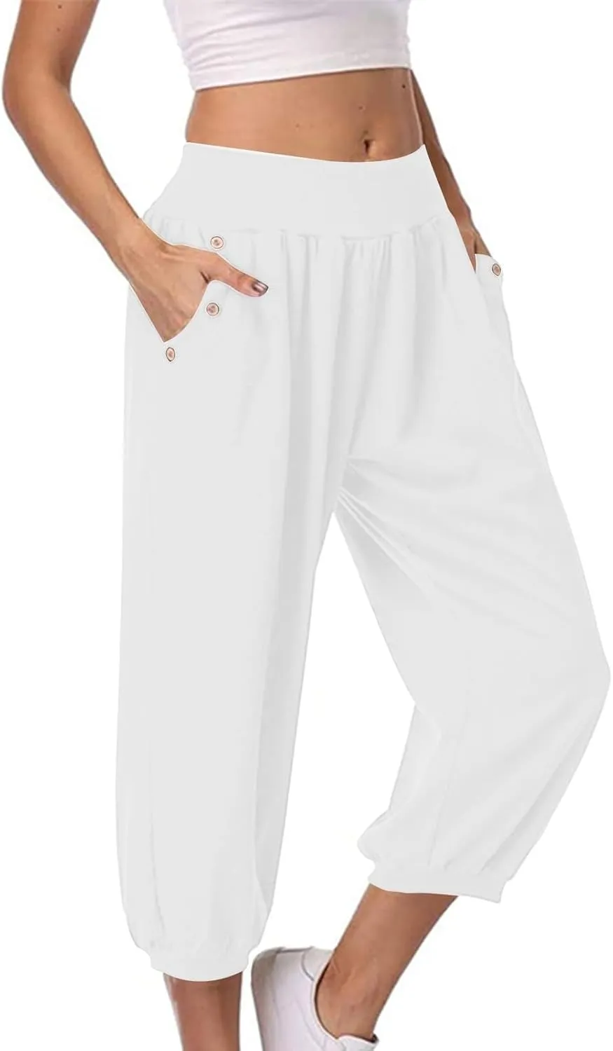 Capri Joggers for Women Elastic Waist Loose Cropped Yoga Harem Pants Casual Lounge Workout Sweatpants with Pockets