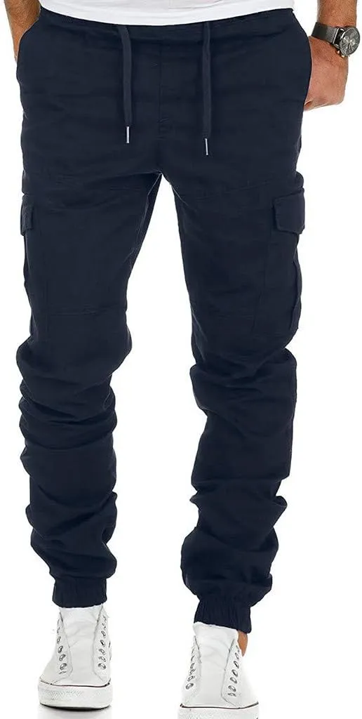Cargo Pants for Men Big and Tall Men's Joggers with Zipper Pockets Running Athletic Workout Pants Tapered Sweatpants