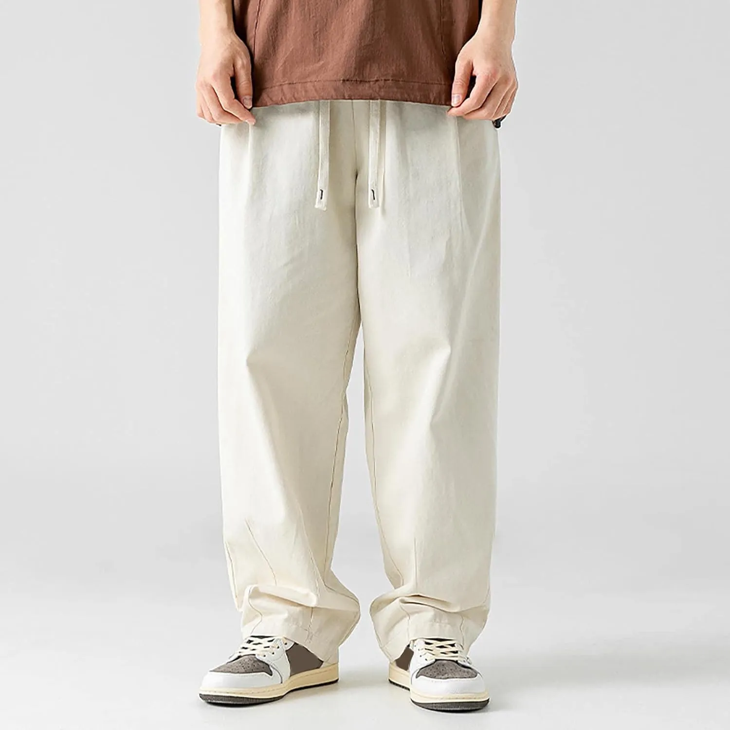 Cargo Pants for Men Relaxed Fit Fleece Cargo Sweatpants Stretch Elastic Waist Sports Trousers with Pocket Mens Casual