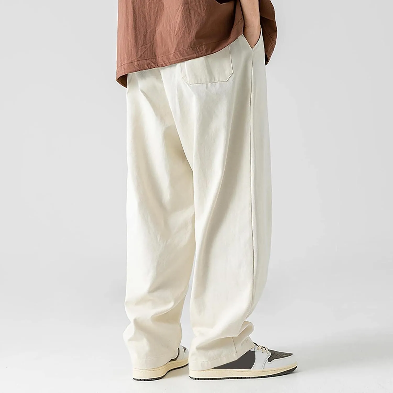 Cargo Pants for Men Relaxed Fit Fleece Cargo Sweatpants Stretch Elastic Waist Sports Trousers with Pocket Mens Casual