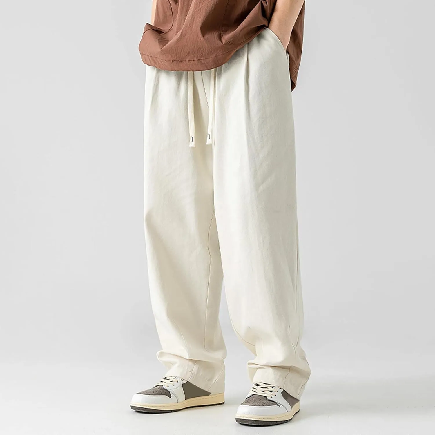 Cargo Pants for Men Relaxed Fit Fleece Cargo Sweatpants Stretch Elastic Waist Sports Trousers with Pocket Mens Casual