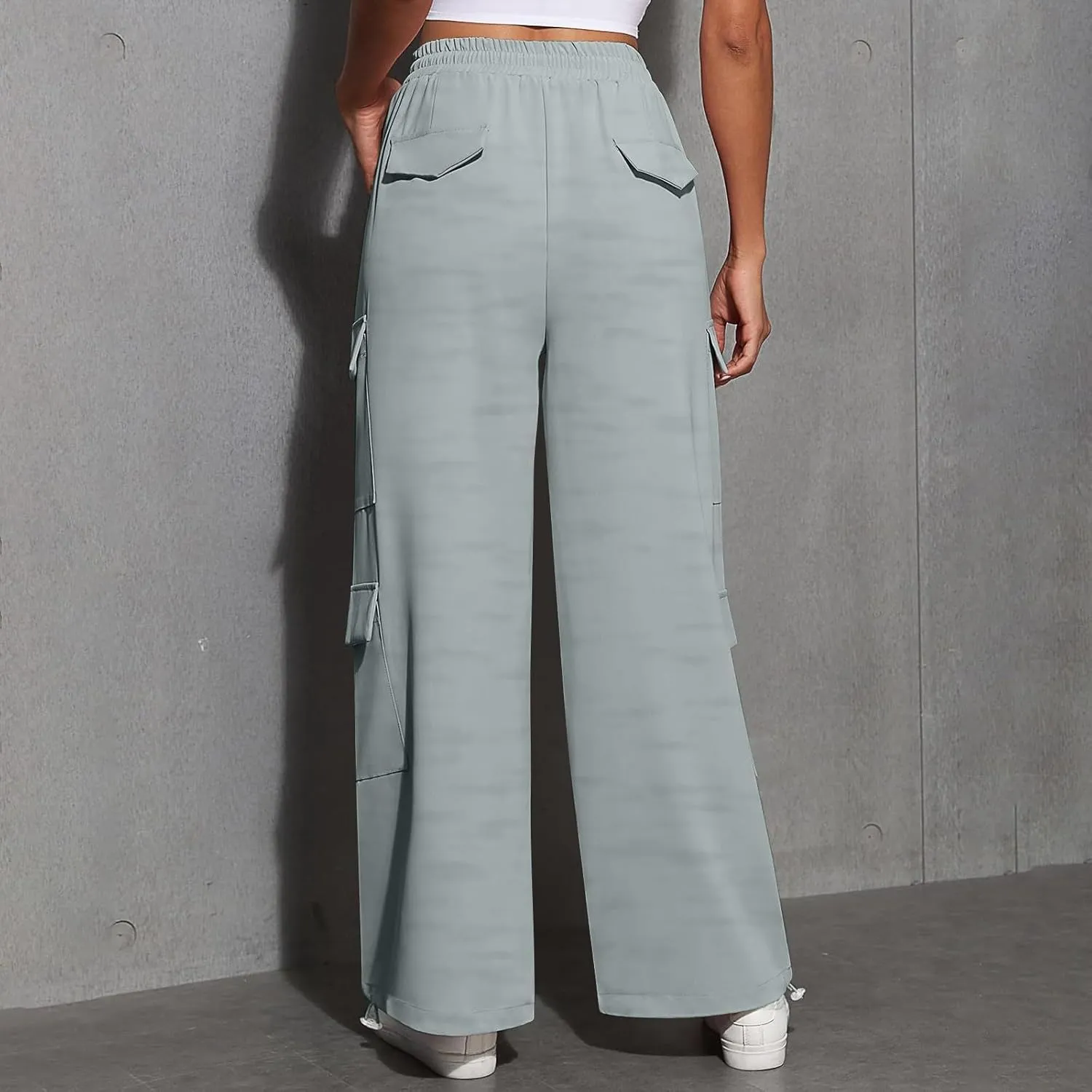 Cargo Sweatpants for Women Baggy Casual Drawstring High Waisted Parachute Pants Trendy Fleece Joggers with Pockets
