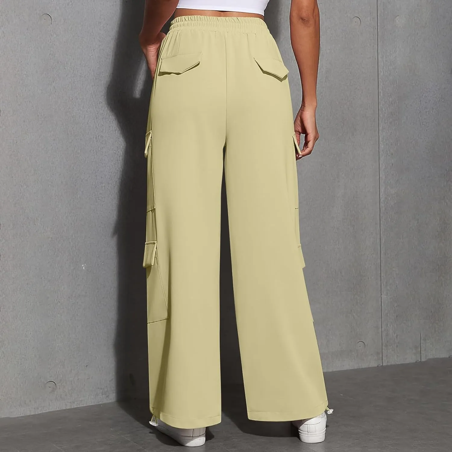 Cargo Sweatpants for Women Baggy Casual Drawstring High Waisted Parachute Pants Trendy Fleece Joggers with Pockets
