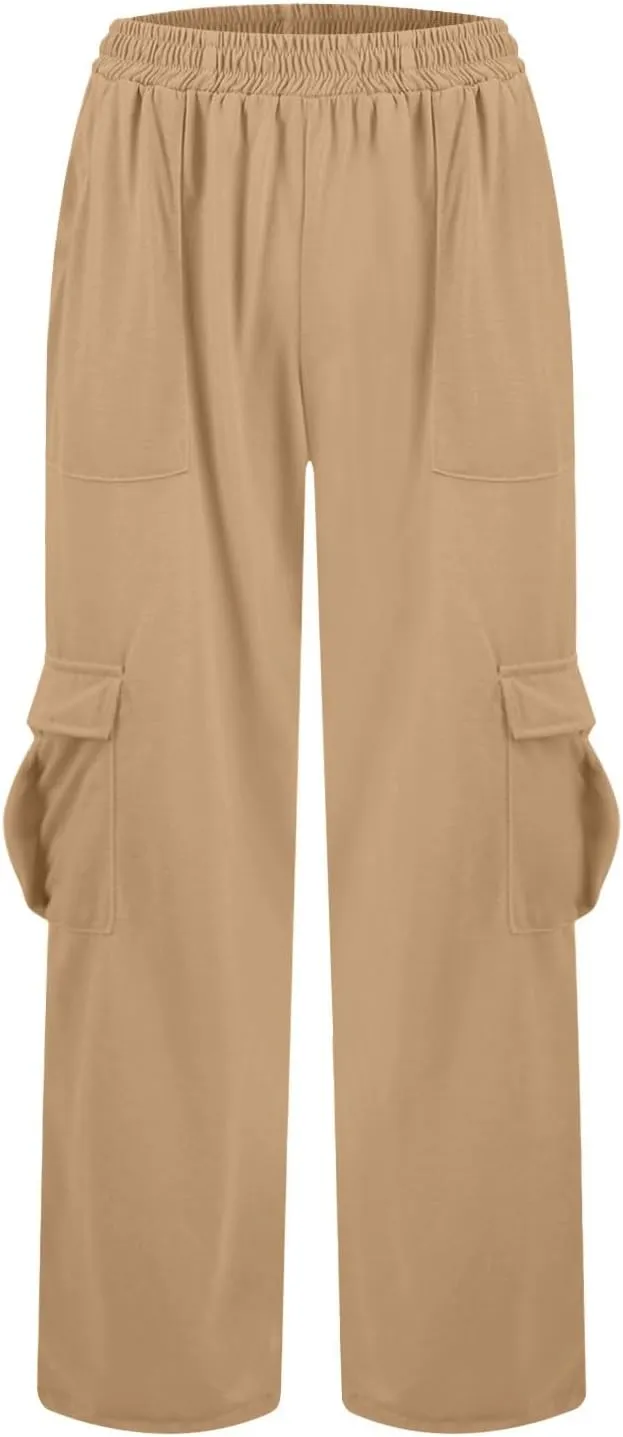 Cargo Sweatpants for Women Wide Leg High Waisted Baggy Drawstring Sweat Pants Casual Flared Pants with Pockets