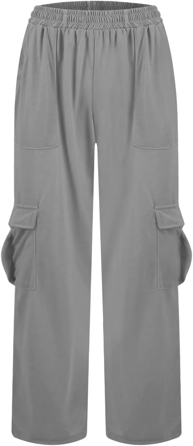 Cargo Sweatpants for Women Wide Leg High Waisted Baggy Drawstring Sweat Pants Casual Flared Pants with Pockets
