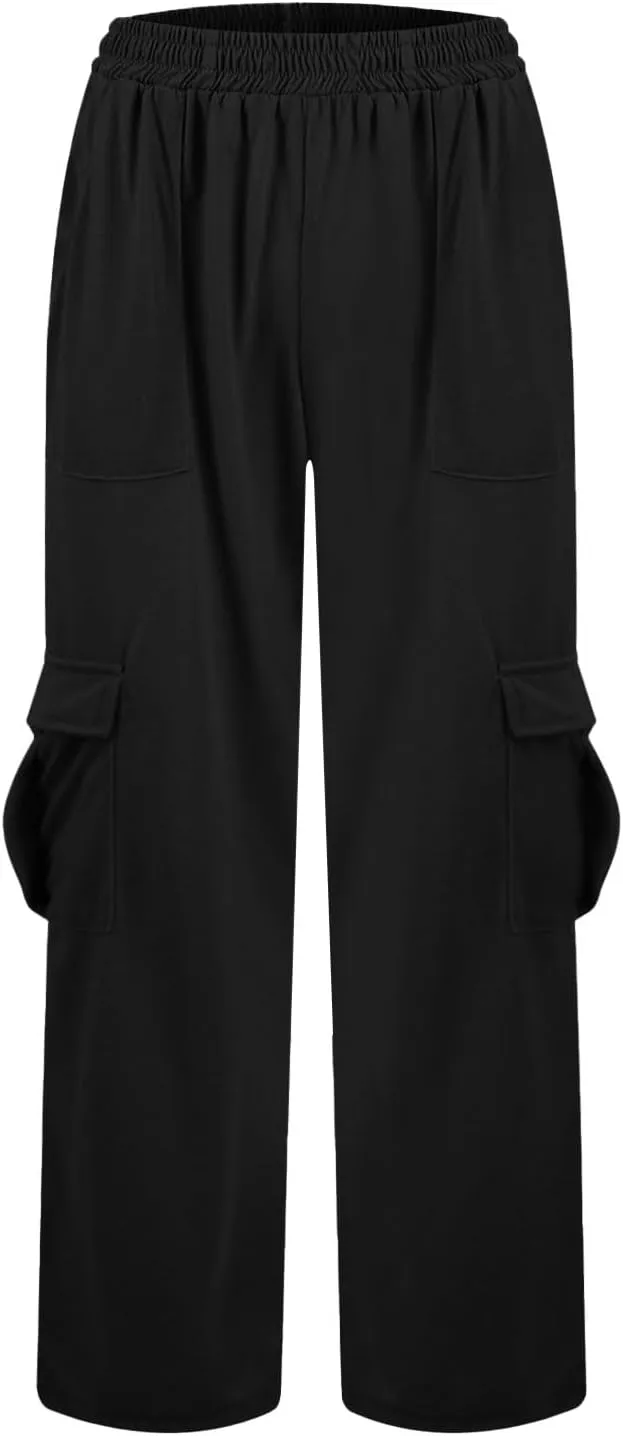 Cargo Sweatpants for Women Wide Leg High Waisted Baggy Drawstring Sweat Pants Casual Flared Pants with Pockets
