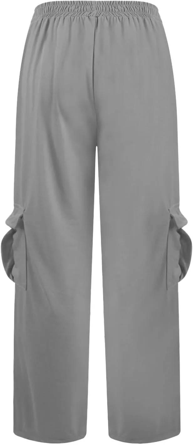 Cargo Sweatpants for Women Wide Leg High Waisted Baggy Drawstring Sweat Pants Casual Flared Pants with Pockets