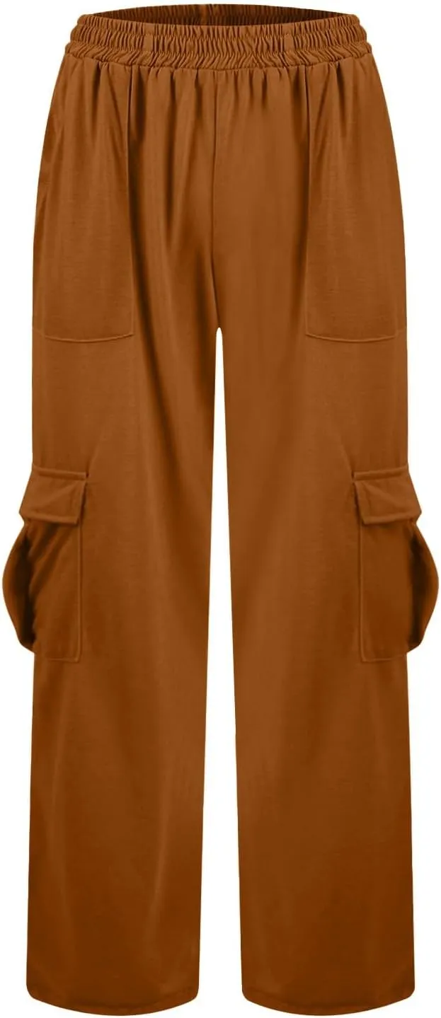 Cargo Sweatpants for Women Wide Leg High Waisted Baggy Drawstring Sweat Pants Casual Flared Pants with Pockets