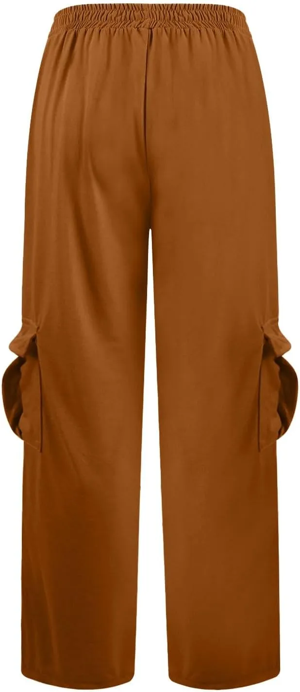 Cargo Sweatpants for Women Wide Leg High Waisted Baggy Drawstring Sweat Pants Casual Flared Pants with Pockets