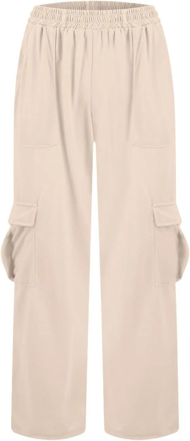 Cargo Sweatpants for Women Wide Leg High Waisted Baggy Drawstring Sweat Pants Casual Flared Pants with Pockets