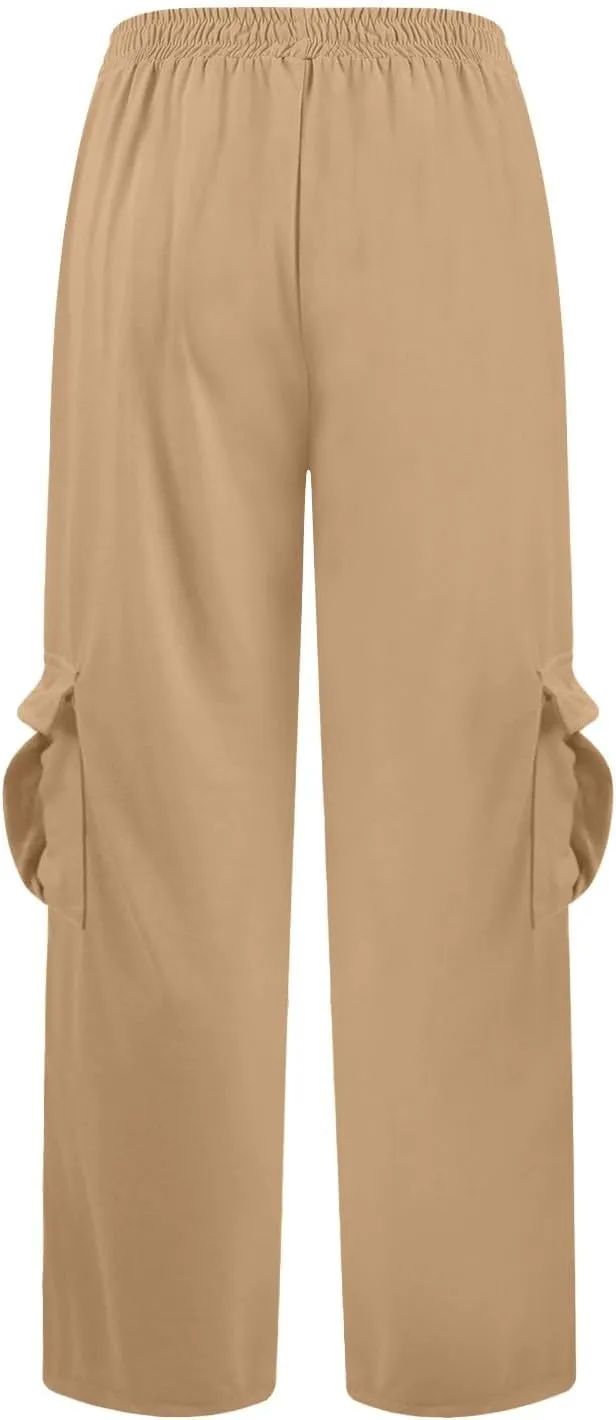 Cargo Sweatpants for Women Wide Leg High Waisted Baggy Drawstring Sweat Pants Casual Flared Pants with Pockets