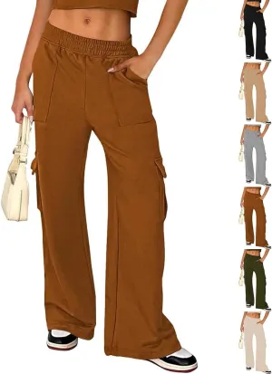 Cargo Sweatpants for Women Wide Leg High Waisted Baggy Drawstring Sweat Pants Casual Flared Pants with Pockets
