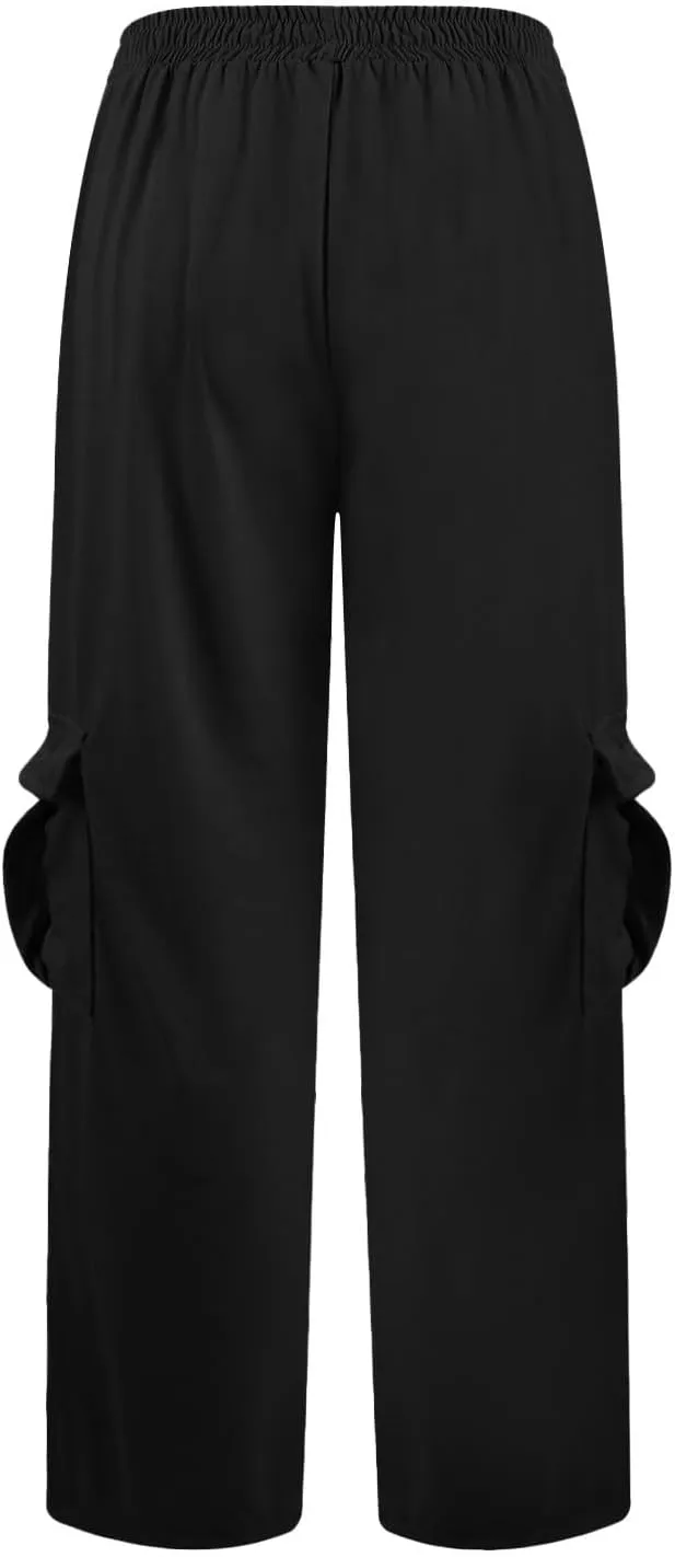 Cargo Sweatpants for Women Wide Leg High Waisted Baggy Drawstring Sweat Pants Casual Flared Pants with Pockets