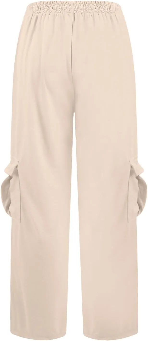 Cargo Sweatpants for Women Wide Leg High Waisted Baggy Drawstring Sweat Pants Casual Flared Pants with Pockets
