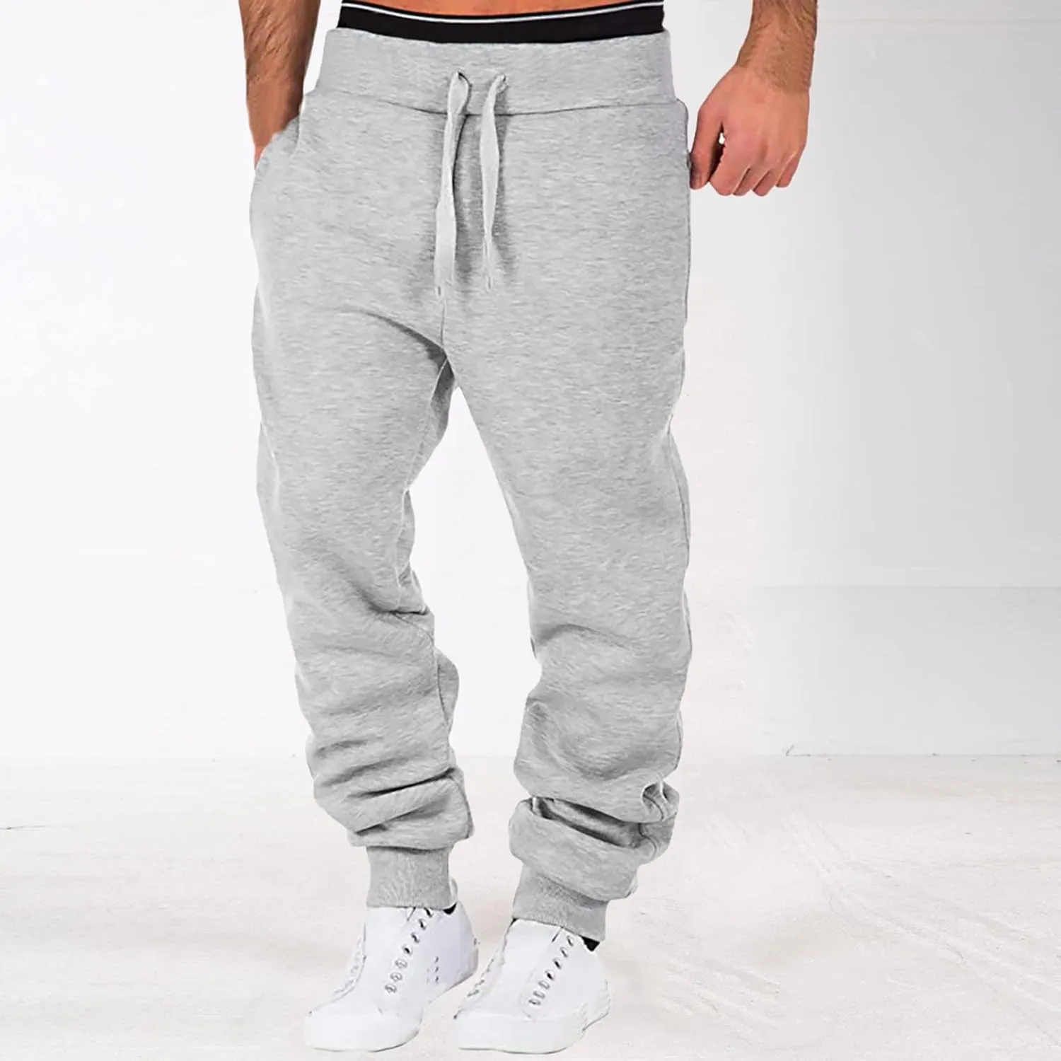 Casual Sweatpants for Men Mens Casual Hip Hop Pants Solid Color Track Cuff Workout Pants with Lightweight Sweatpants