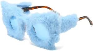 Cat Eye Plush Sunglasses for Women Party Vintage Oversized Decorative Glasses Winter Thermal Fluffy Eyewear UV400