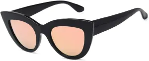 Cateye Sunglasses for Women, Retro, Vintage, UV400, Pink Mirrored Lens, Black Pink Mirror