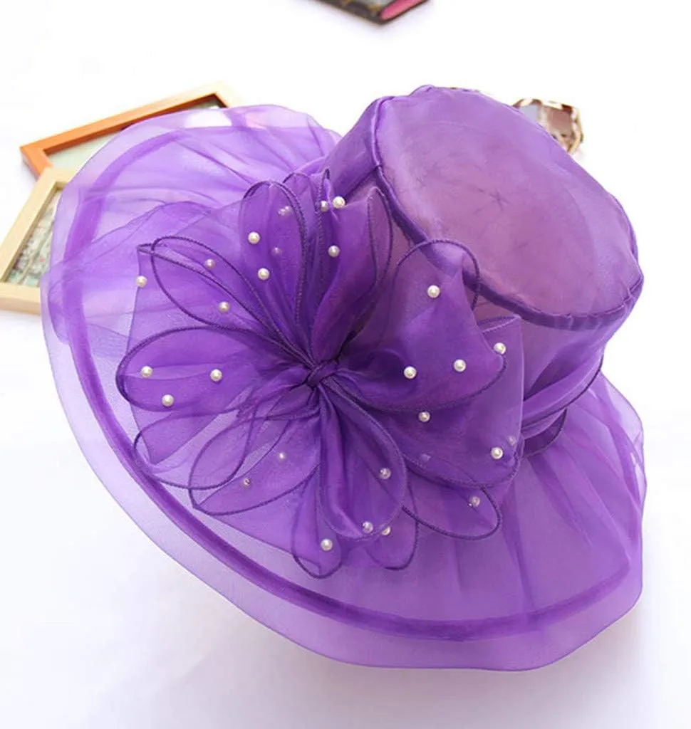Church Dress Hat for Women Black Church Fascinators Bridal Tea Wedding Hat Wide Brim