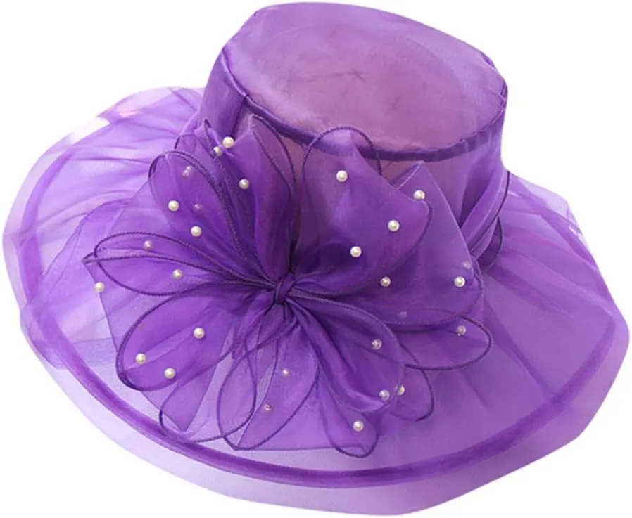 Church Dress Hat for Women Black Church Fascinators Bridal Tea Wedding Hat Wide Brim