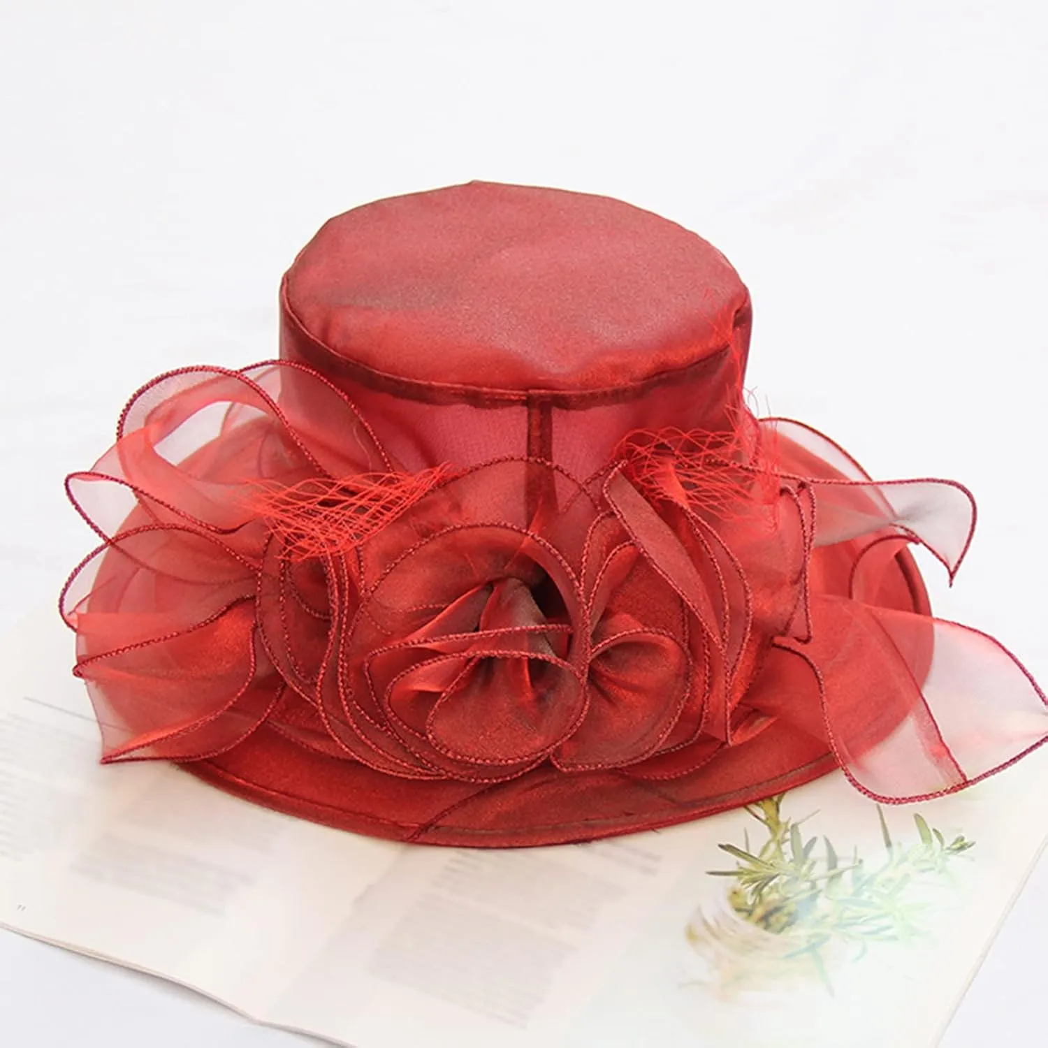Church Hats for Women 2024 Elegant Ladies Church Summer Hat Wide Brim Leaf Flower Bridal Dress Hat