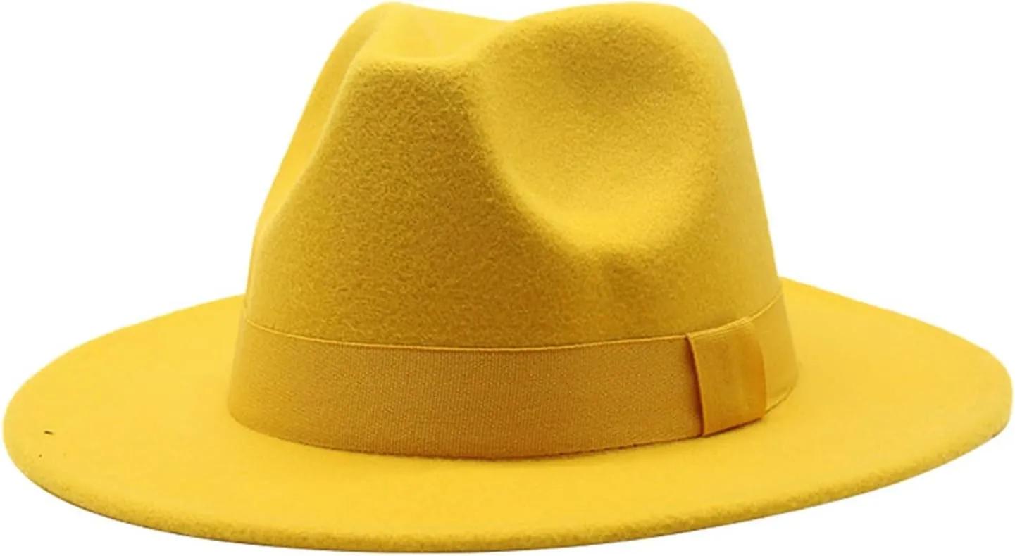 Classic Flat Top Fedora Hat Wide Brim Hats Pork-Pie Hat Boater Hat Church Cap for Women Men