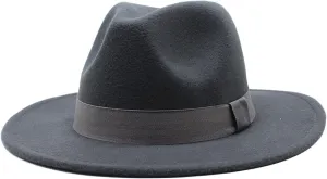 Classic Flat Top Fedora Hat Wide Brim Hats Pork-Pie Hat Boater Hat Church Cap for Women Men