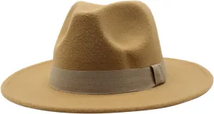 Classic Flat Top Fedora Hat Wide Brim Hats Pork-Pie Hat Boater Hat Church Cap for Women Men