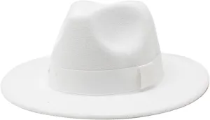 Classic Flat Top Fedora Hat Wide Brim Hats Pork-Pie Hat Boater Hat Church Cap for Women Men