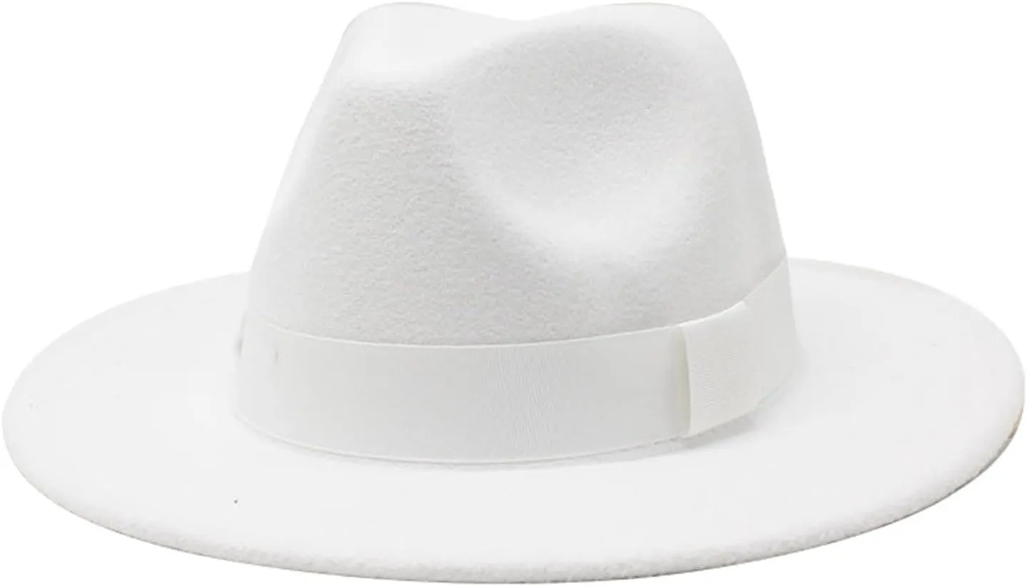 Classic Flat Top Fedora Hat Wide Brim Hats Pork-Pie Hat Boater Hat Church Cap for Women Men