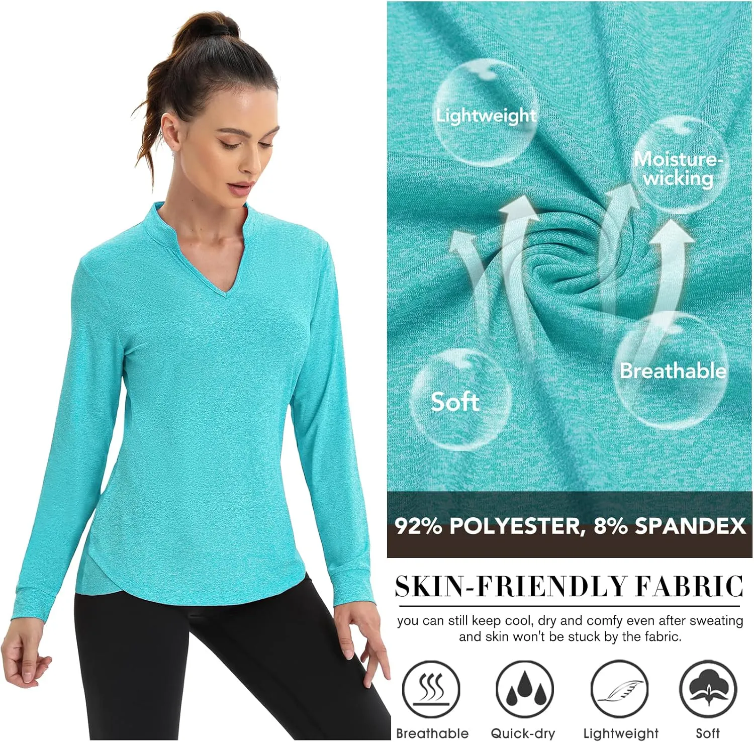 COOrun Workout Shirts for Women Long Sleeve Yoga Tops Casual Hiking Tee Shirt Athletic Breathable Top Quick Dry