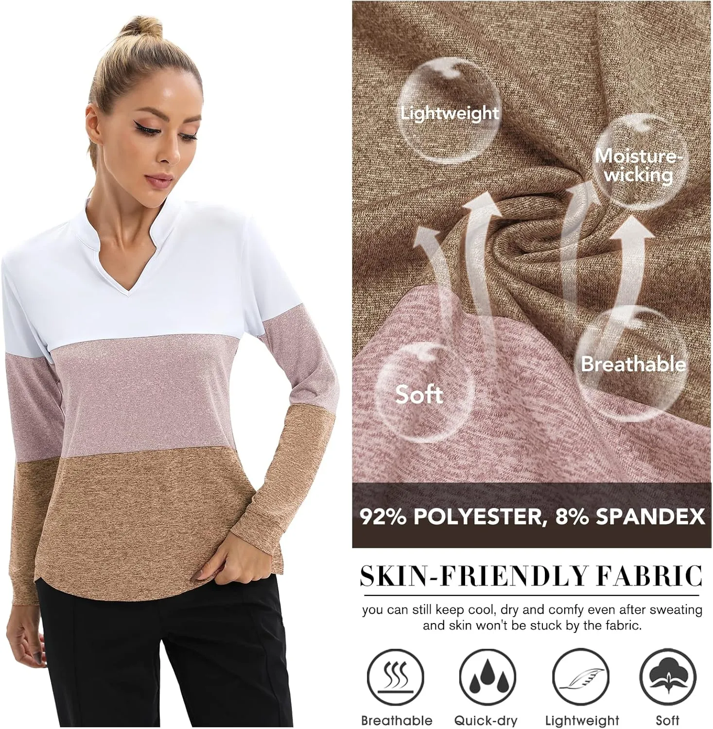 COOrun Workout Shirts for Women Long Sleeve Yoga Tops Casual Hiking Tee Shirt Athletic Breathable Top Quick Dry