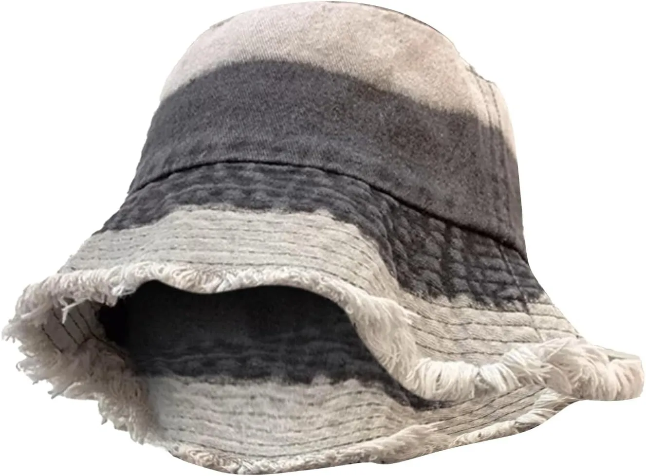 Cotton Denim Frayed Bucket Hats for Women Patchwork Distressed Washed Floppy Jean Fisherman Wide Brim Boonie Caps