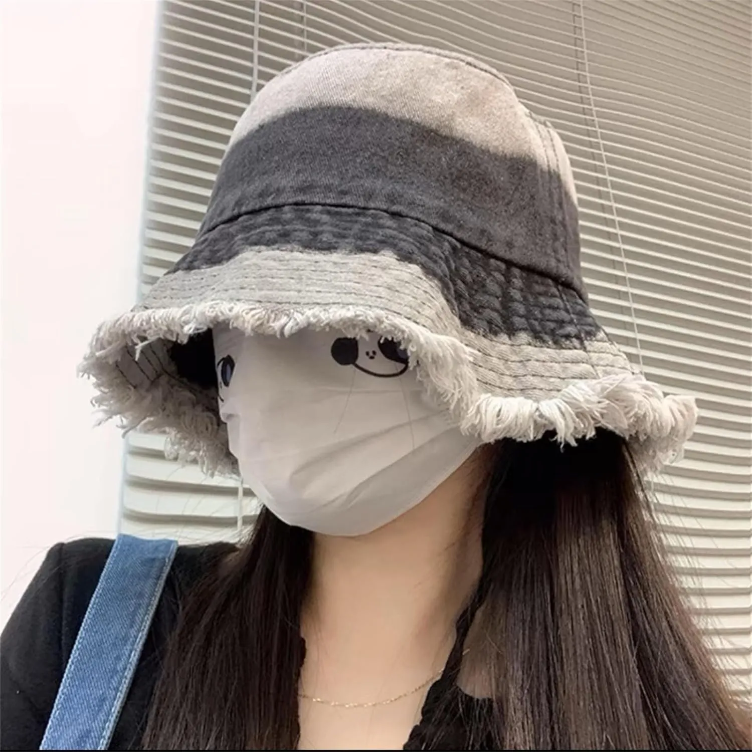 Cotton Denim Frayed Bucket Hats for Women Patchwork Distressed Washed Floppy Jean Fisherman Wide Brim Boonie Caps