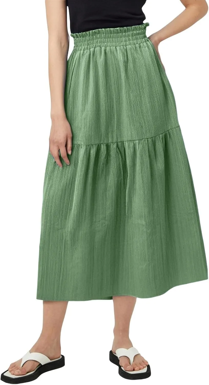 Cotton Maxi Skirt for Women High Waist Boho Flowy A-Line Long Summer Skirt