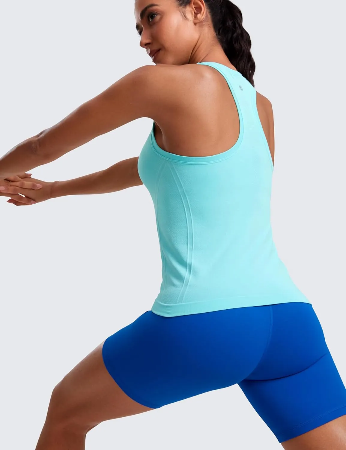 CRZ YOGA Seamless Womens Breathable Workout Tank Tops Racerback High Neck Sleeveless Running Athletic Shirts