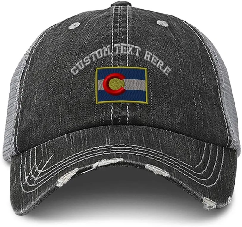Custom Distressed Trucker Hat Colorado Flag State Embroidery for Men & Women