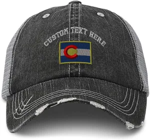 Custom Distressed Trucker Hat Colorado Flag State Embroidery for Men & Women