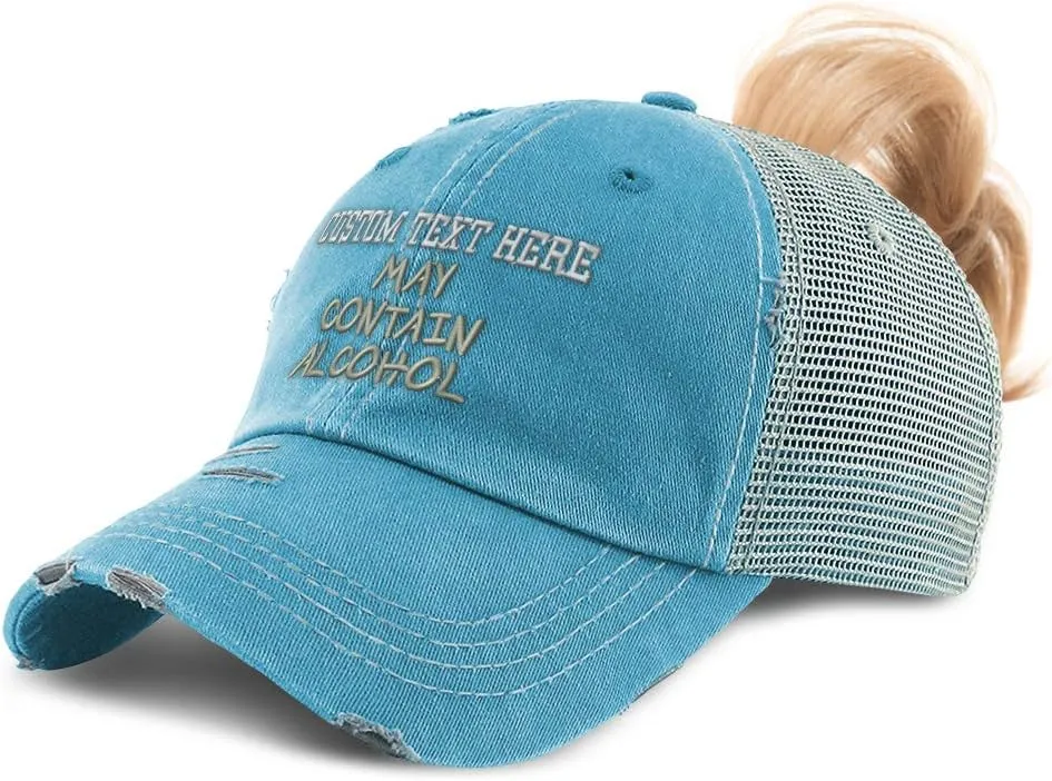 Custom Womens Ponytail Cap May Contain Alcohol Embroidery Cotton Strap Closure