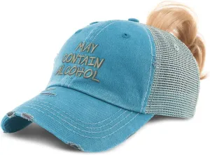 Custom Womens Ponytail Cap May Contain Alcohol Embroidery Cotton Strap Closure