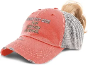 Custom Womens Ponytail Cap May Contain Alcohol Embroidery Cotton Strap Closure